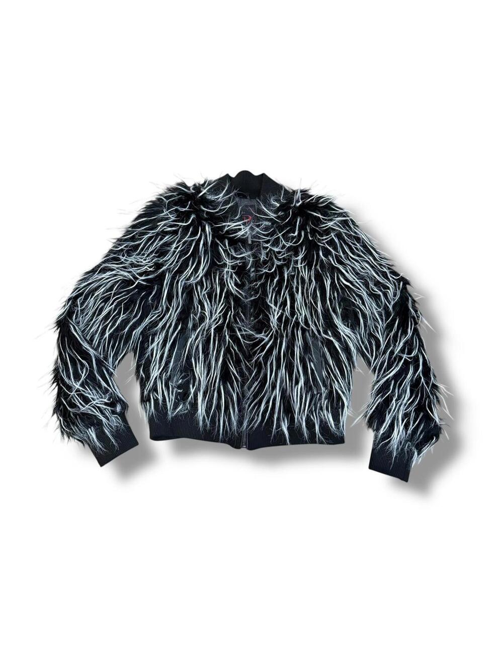 Yoki Women's Y2K Black & White Faux Fury Zip Up